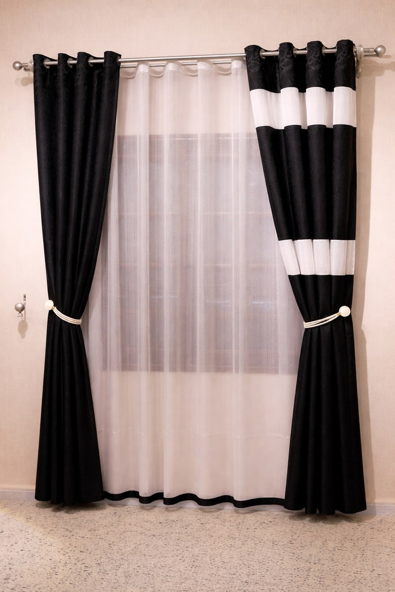 rideaux et cache-rideau coupé (3 pièces)